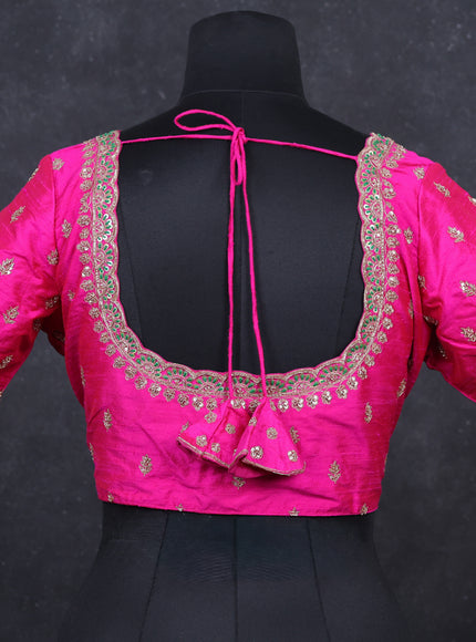 Pink raw silk embroidery readymade blouse