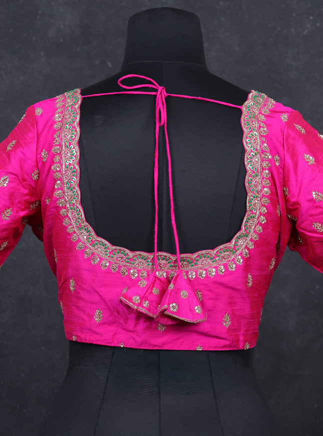 Pink raw silk embroidery readymade blouse