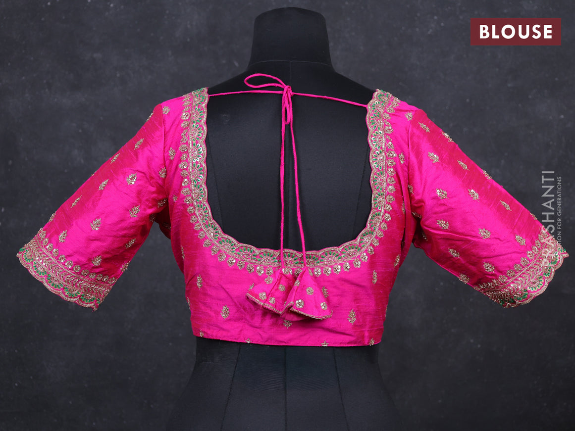 Pink raw silk embroidery readymade blouse