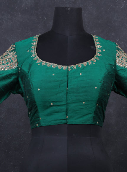 Green Raw Silk embroidery Readymade Blouse