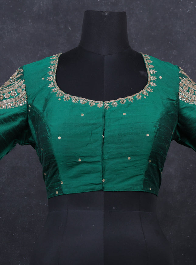 Green Raw Silk embroidery Readymade Blouse