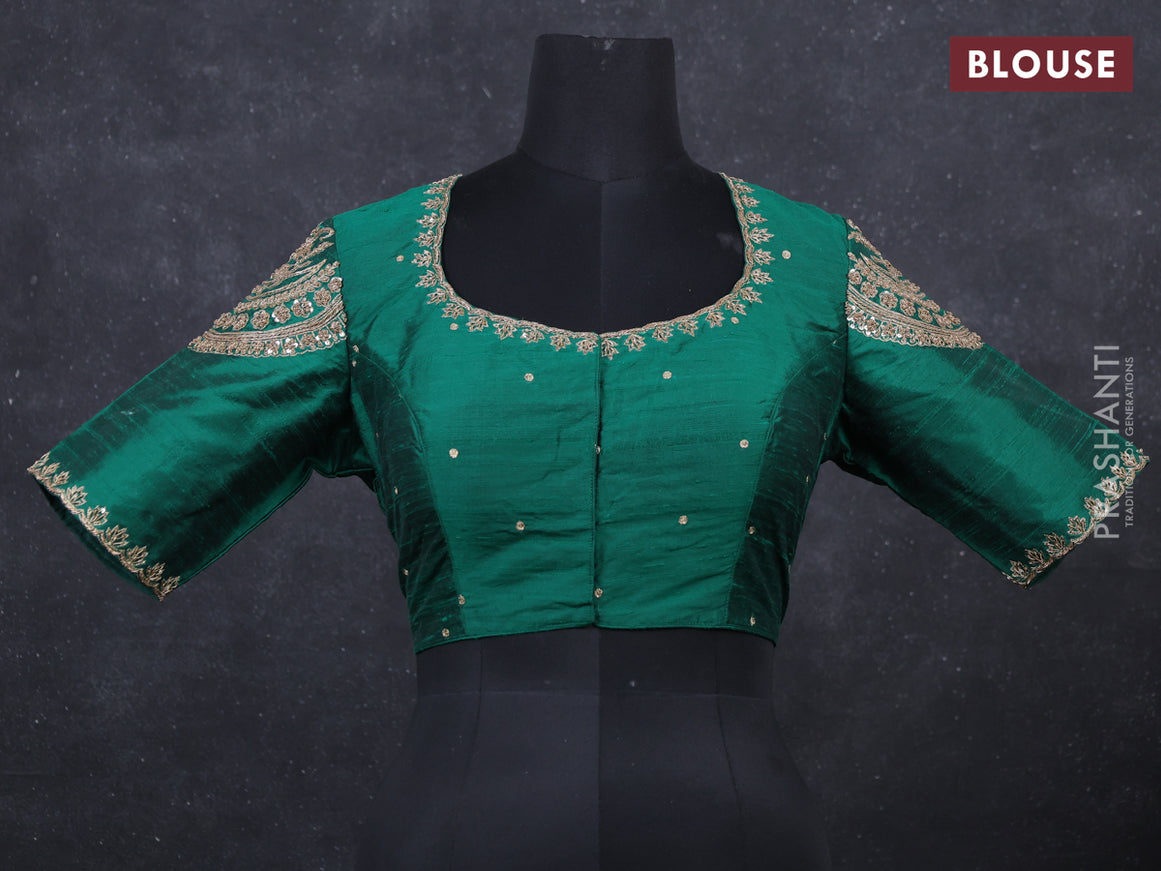 Green Raw Silk embroidery Readymade Blouse