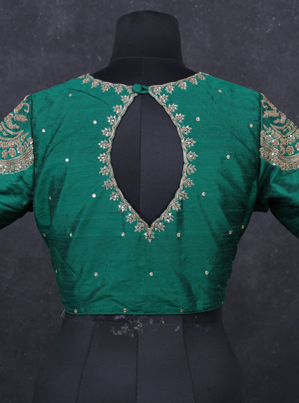 Green Raw Silk embroidery Readymade Blouse