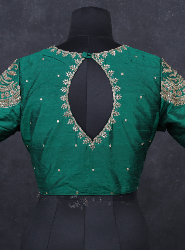 Green Raw Silk embroidery Readymade Blouse