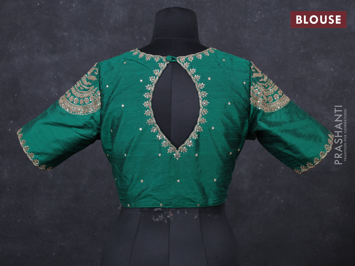 Green Raw Silk embroidery Readymade Blouse