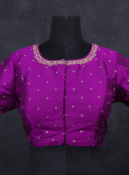 Purple Raw Silk embroidery Readymade Blouse purple and