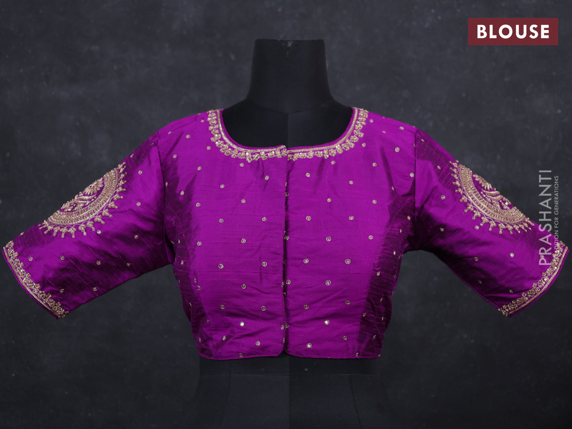 Purple Raw Silk embroidery Readymade Blouse purple and