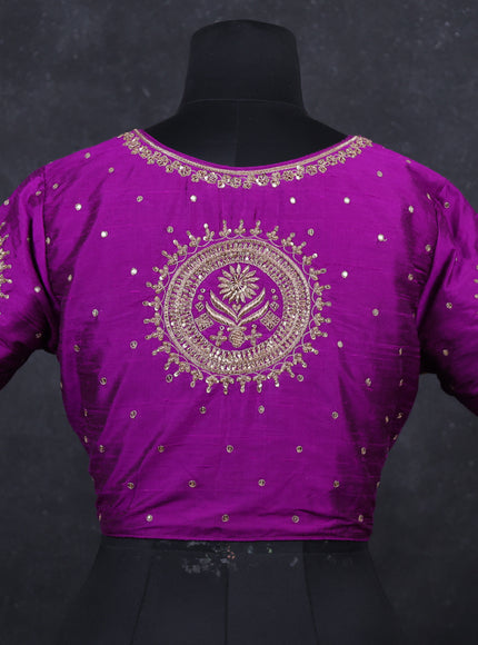 Purple Raw Silk embroidery Readymade Blouse purple and