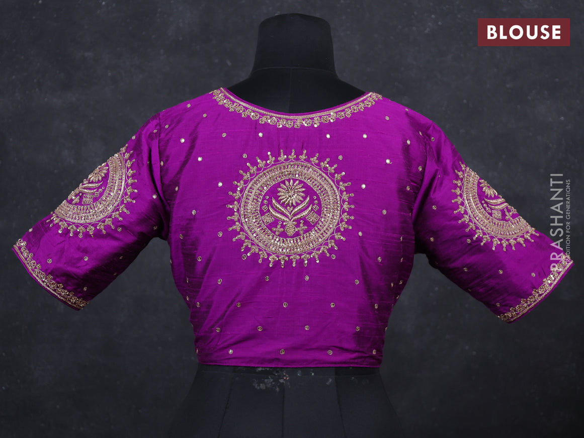 Purple Raw Silk embroidery Readymade Blouse purple and