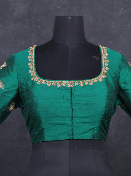Green Raw Silk embroidery Readymade Blouse Green and