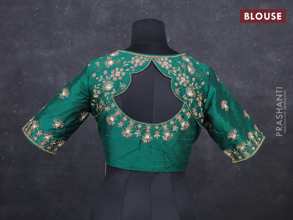 Green Raw Silk embroidery Readymade Blouse Green and