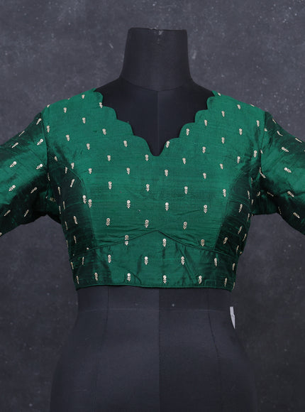 Green Raw Silk embroidery Readymade Blouse green and