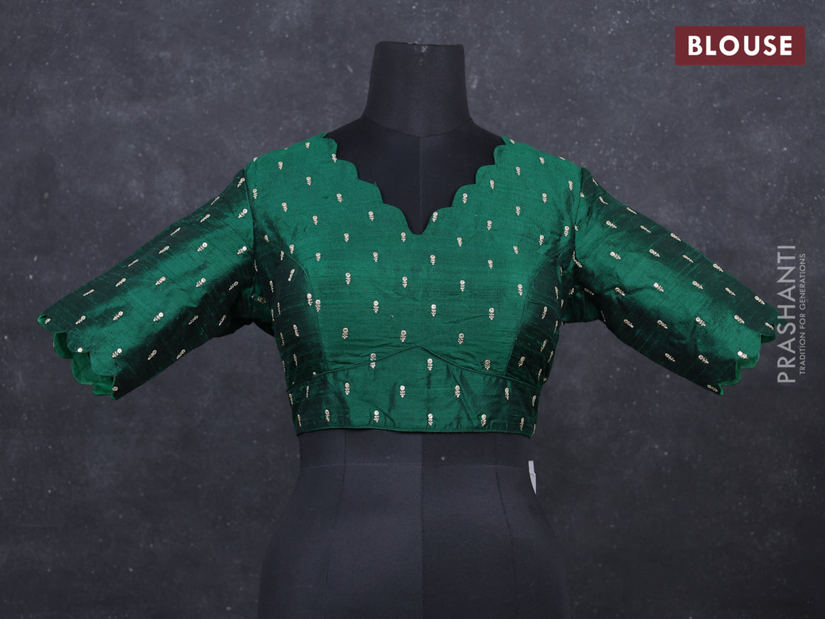 Green Raw Silk embroidery Readymade Blouse green and