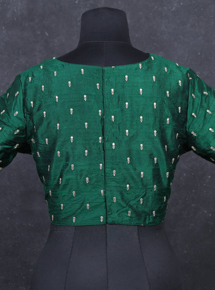 Green Raw Silk embroidery Readymade Blouse green and