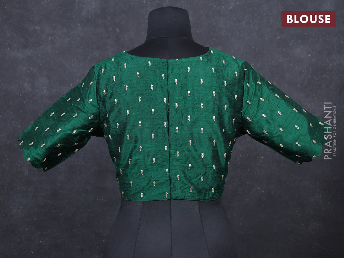 Green Raw Silk embroidery Readymade Blouse green and
