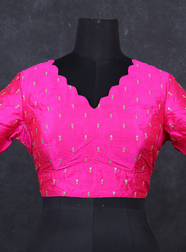 Pink raw silk embroidery readymade blouse pink and