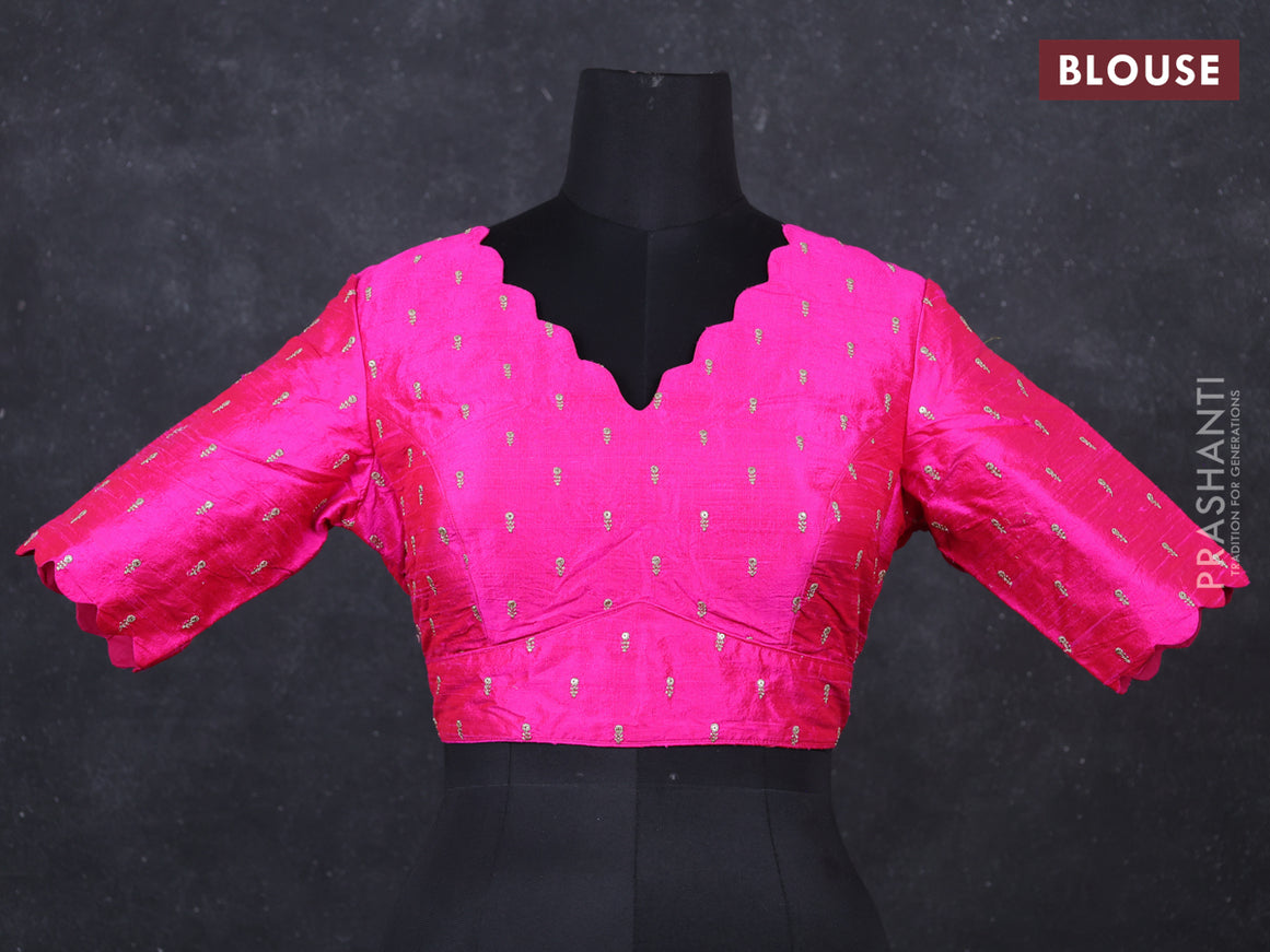 Pink raw silk embroidery readymade blouse pink and