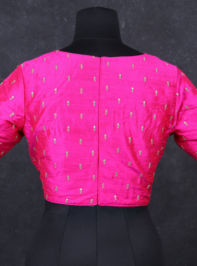 Pink raw silk embroidery readymade blouse pink and