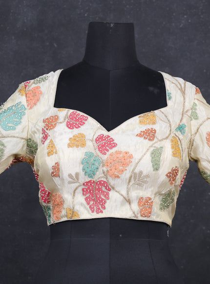 Cream tissue embroidery readymade blouse Cream and