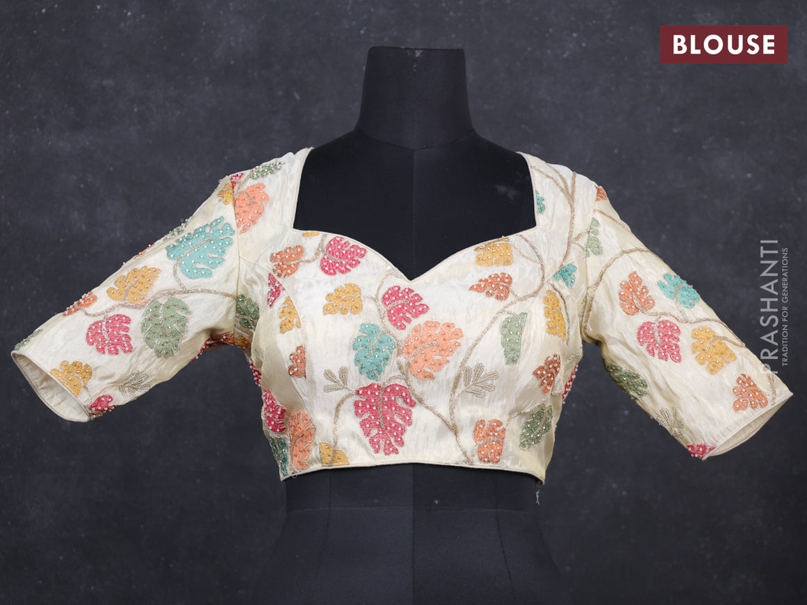 Cream tissue embroidery readymade blouse Cream and