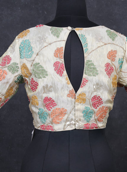 Cream tissue embroidery readymade blouse Cream and
