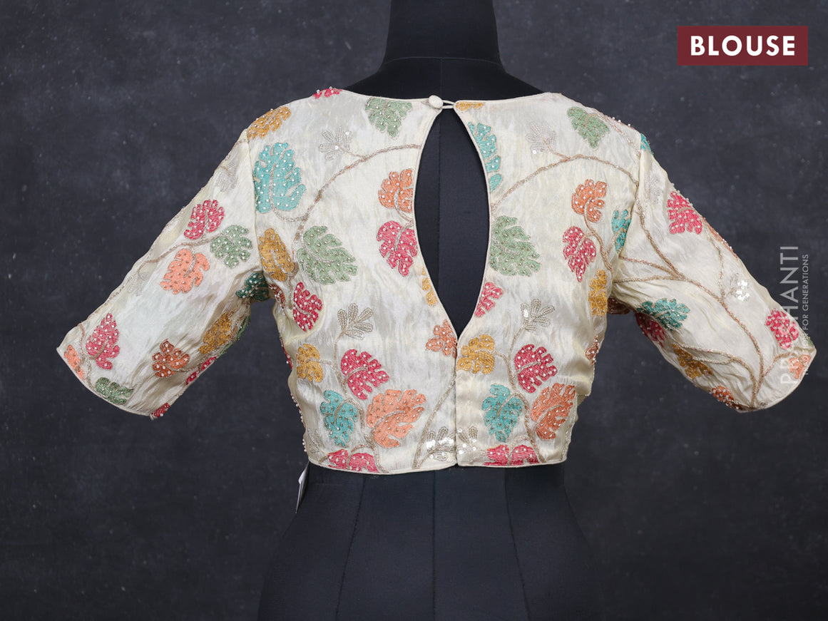 Cream tissue embroidery readymade blouse Cream and