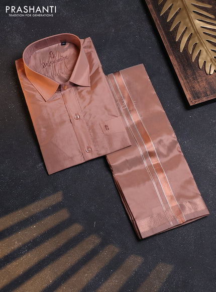 Copper Silk Shirt & Dhoti Combo Copper and Full Sleeve