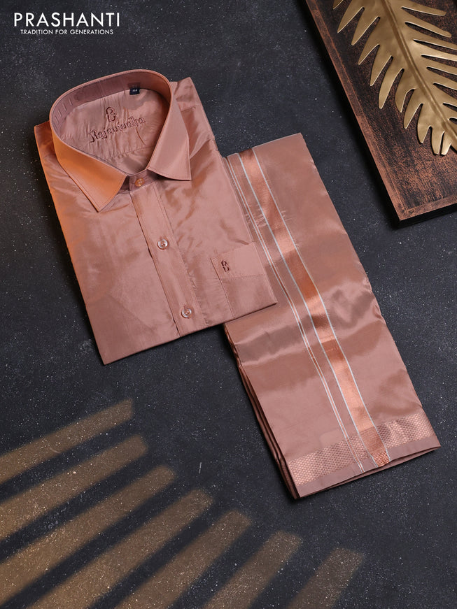 Copper Silk Shirt & Dhoti Combo Copper and Full Sleeve