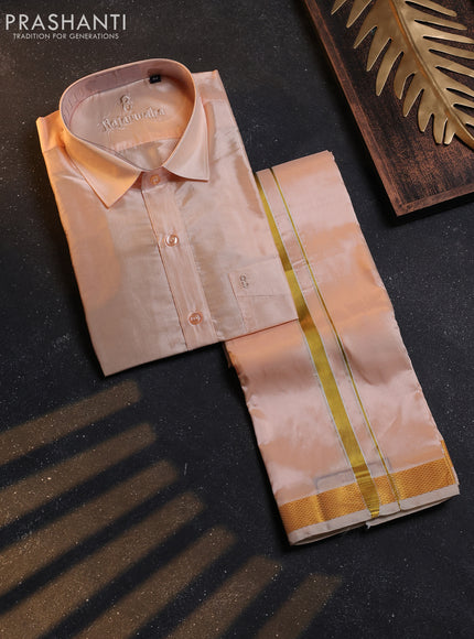 Mild Peach Silk Shirt & Dhoti Combo Mild Peach and Full Sleeve