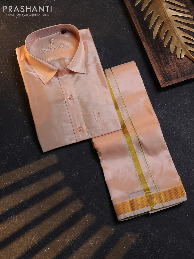 Mild Peach Silk Shirt & Dhoti Combo Mild Peach and Full Sleeve