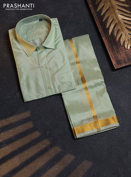 Mild pista green Silk Shirt & Dhoti Combo pista green and Full Sleeve
