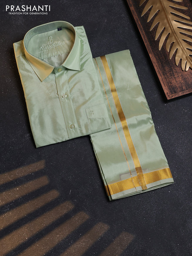 Mild pista green Silk Shirt & Dhoti Combo pista green and Full Sleeve
