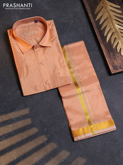 Peach Silk Shirt & Dhoti Combo Peach and Full Sleeve