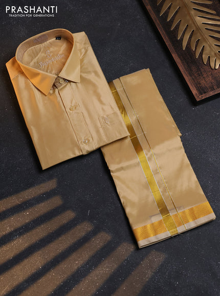 Sandal Silk Shirt & Dhoti Combo Sandal and Full Sleeve