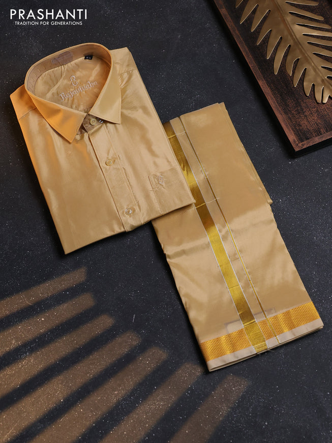 Sandal Silk Shirt & Dhoti Combo Sandal and Full Sleeve