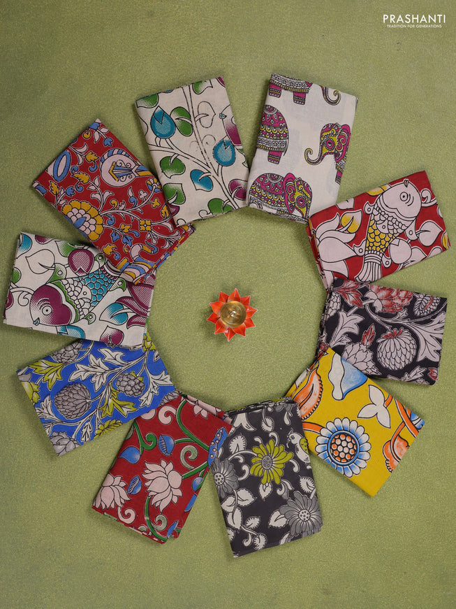 Kalamkari cotton blouse piece multi colour and Pack of 10