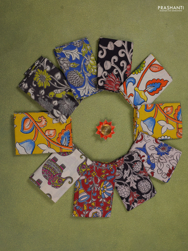 Kalamkari cotton blouse piece multi colour and Pack of 10