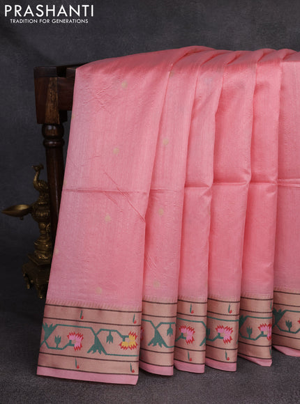 Semi Paithani Saree peach pink with zari woven buttas and muniya butta border