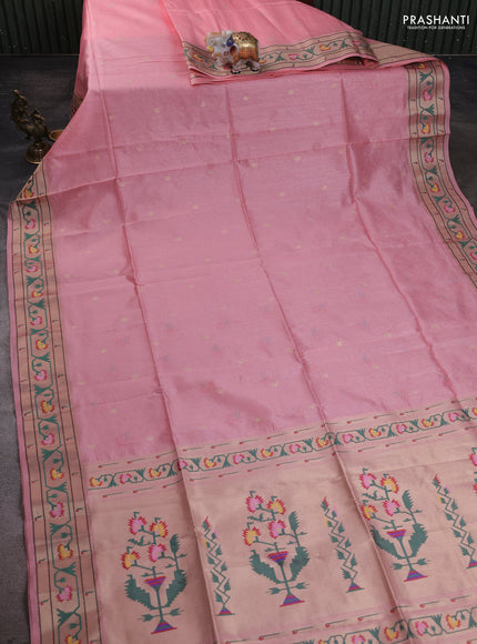 Semi Paithani Saree peach pink with zari woven buttas and muniya butta border