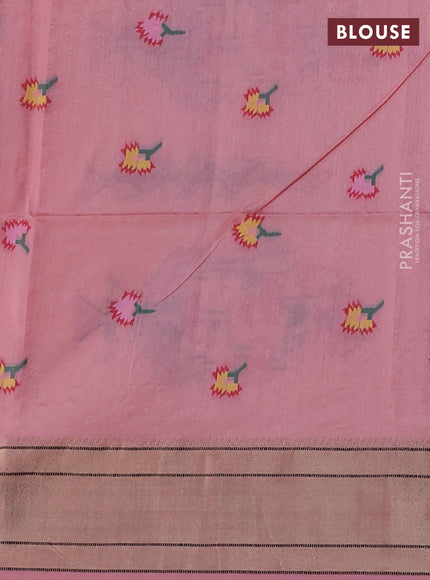 Semi Paithani Saree peach pink with zari woven buttas and muniya butta border