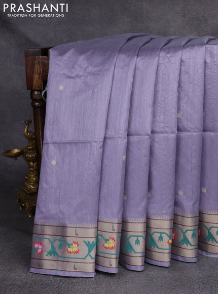 Semi Paithani Saree grey with zari woven buttas and muniya butta border