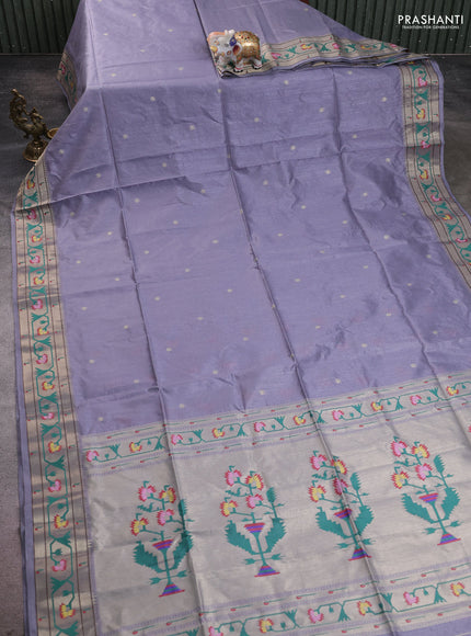 Semi Paithani Saree grey with zari woven buttas and muniya butta border