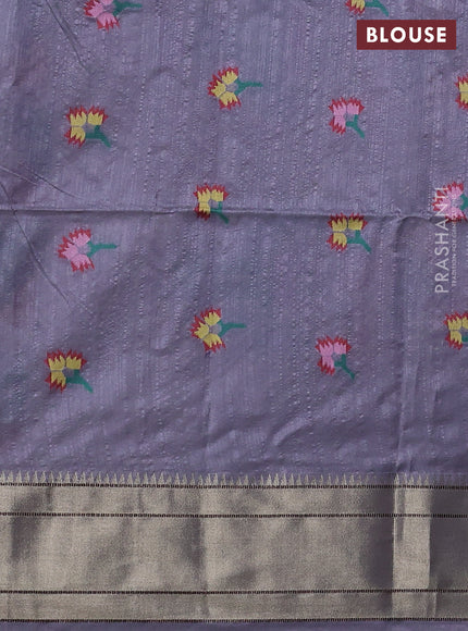 Semi Paithani Saree grey with zari woven buttas and muniya butta border