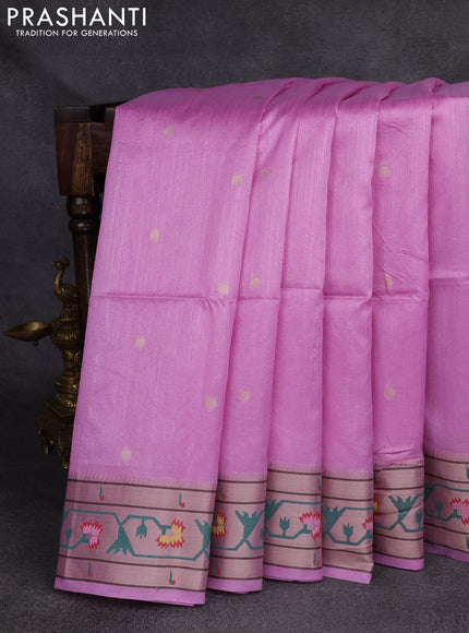 Semi Paithani Saree lotus pink with zari woven buttas and muniya butta border