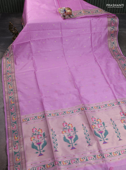 Semi Paithani Saree lotus pink with zari woven buttas and muniya butta border