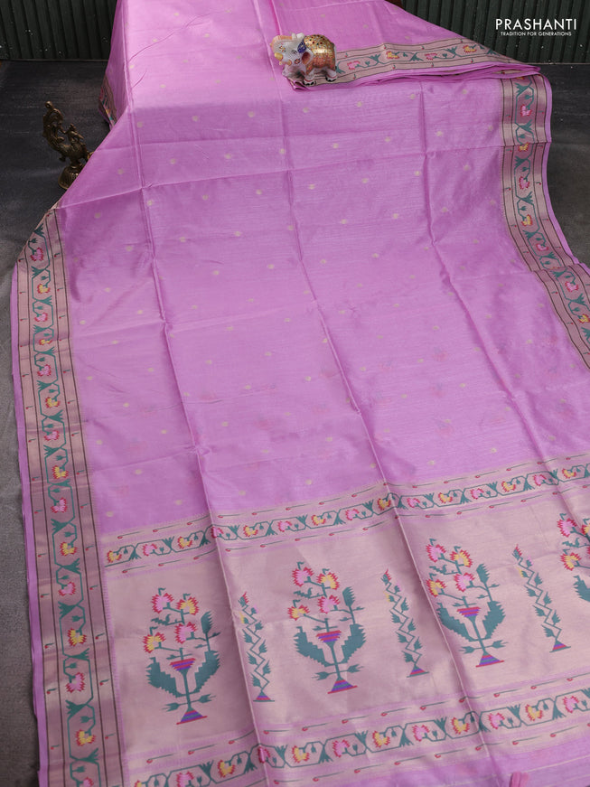 Semi Paithani Saree lotus pink with zari woven buttas and muniya butta border