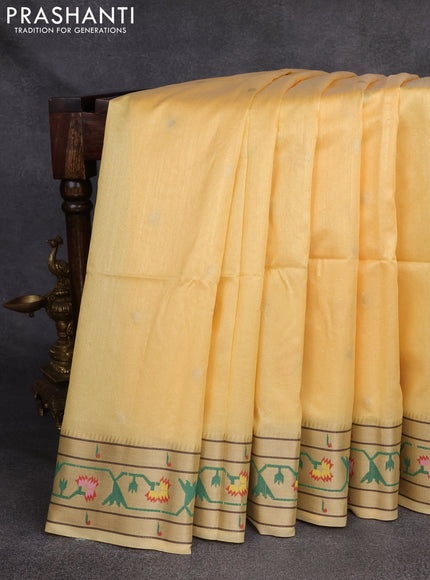 Semi Paithani Saree yellow with zari woven buttas and muniya butta border