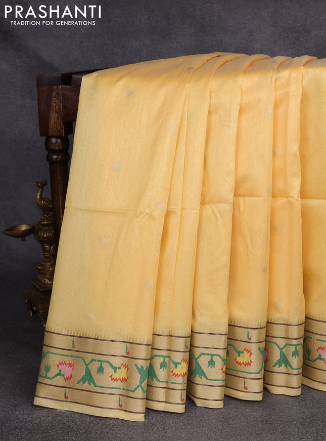 Semi Paithani Saree yellow with zari woven buttas and muniya butta border