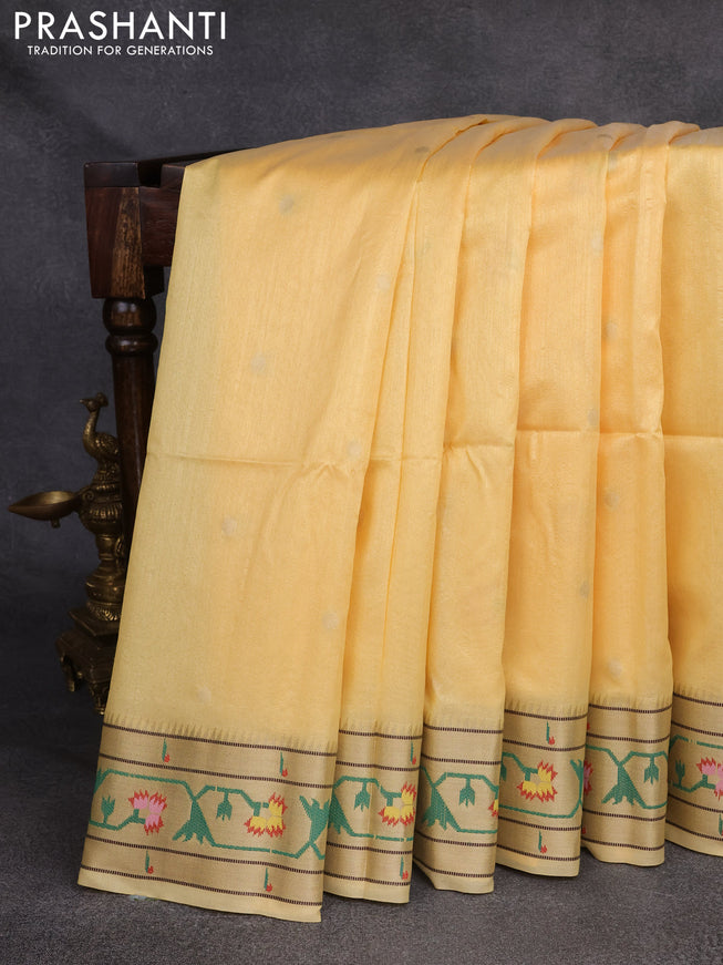 Semi Paithani Saree yellow with zari woven buttas and muniya butta border