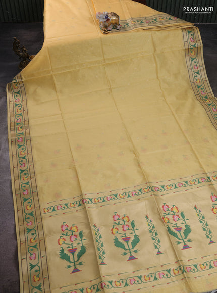 Semi Paithani Saree yellow with zari woven buttas and muniya butta border